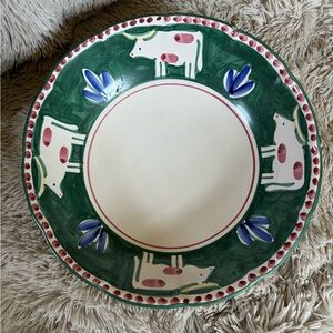 RARE SOLIMENE VIETRI ITALY HAND PAINTED COW BULL LARGE SERVING FRUIT BOWL EUC